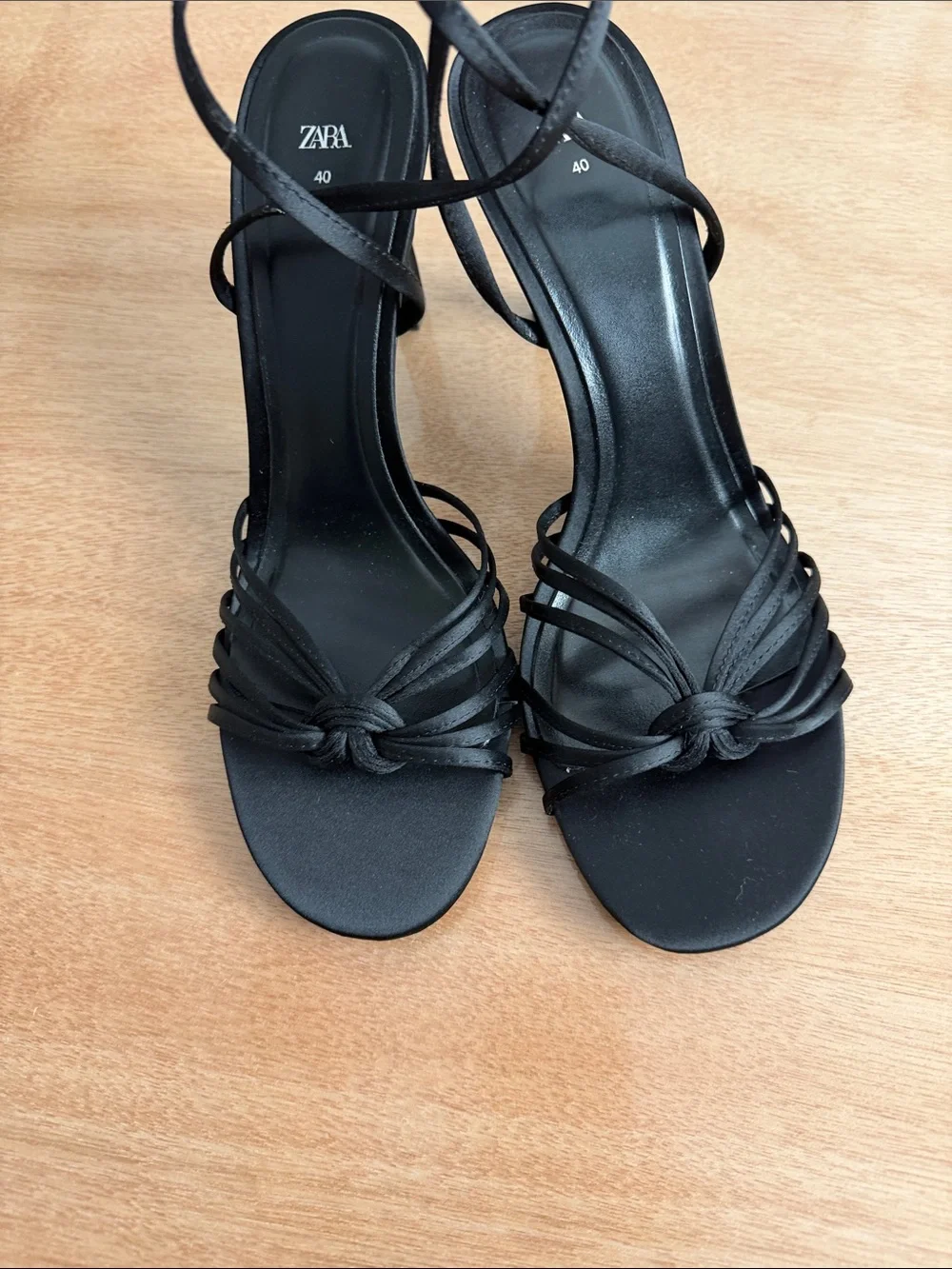Zara ankle strap Black Knotted Strappy Heeled Sandals